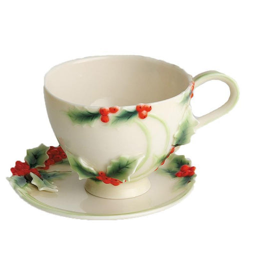 Franz Porcelain Holly Berries Cup Saucer & Spoon